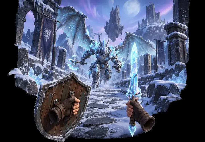Beispiel eines drachenartigen Kriegers mit Frost-Rüstung