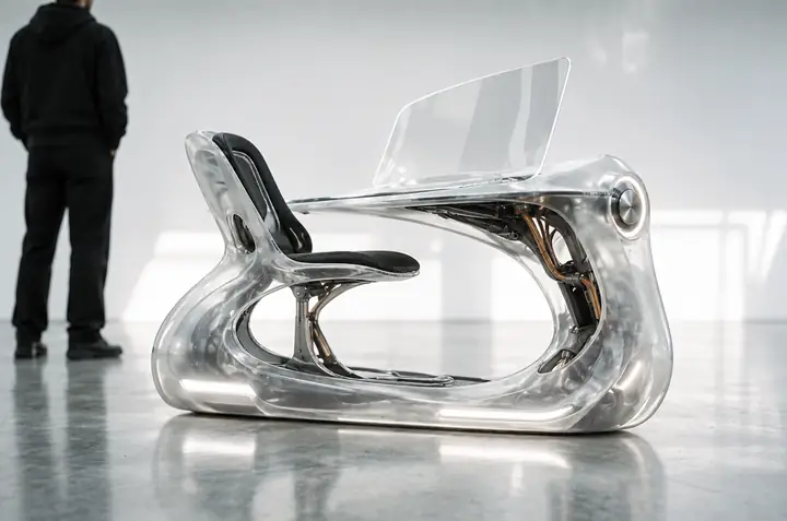 Futuristisches, durchscheinendes Industriedesign-Konzept eines Motorrads