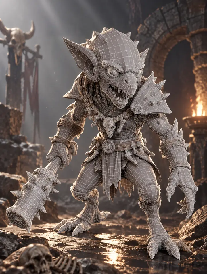 Low-Poly-Monstermodell mit sauberer Quad-Topologie