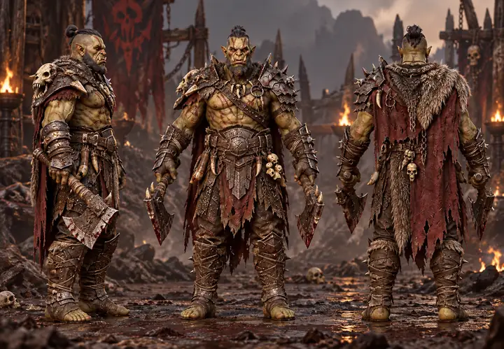 Ork-Krieger als Spielfigur mit Rüstung und Äxten