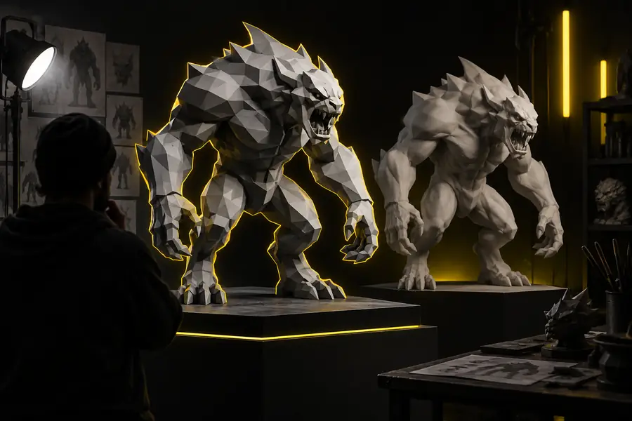 Modèle de monstre low-poly propre avec une géométrie lisible