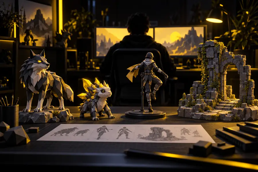 3D character model split into separate parts for editing