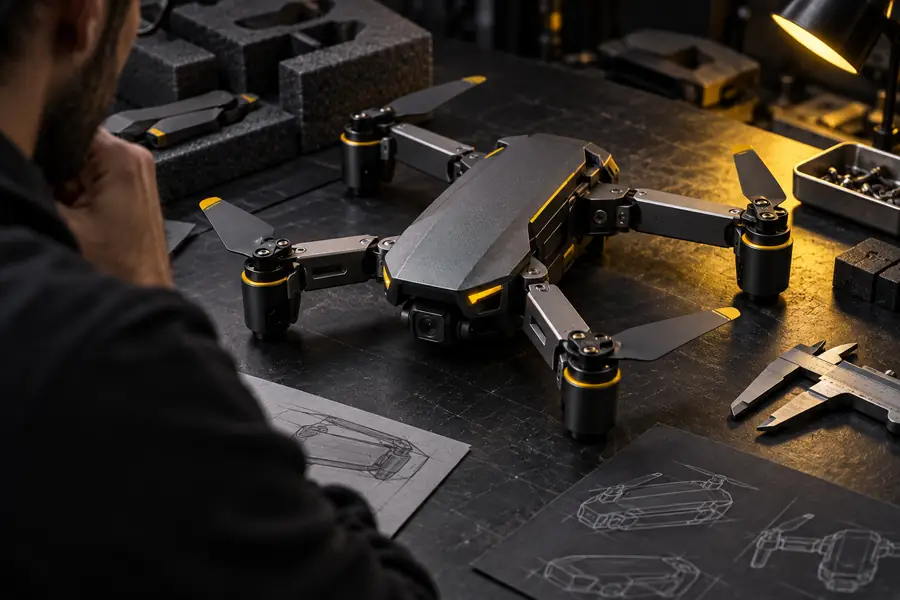 Modelo de diseño industrial de un dron plegable