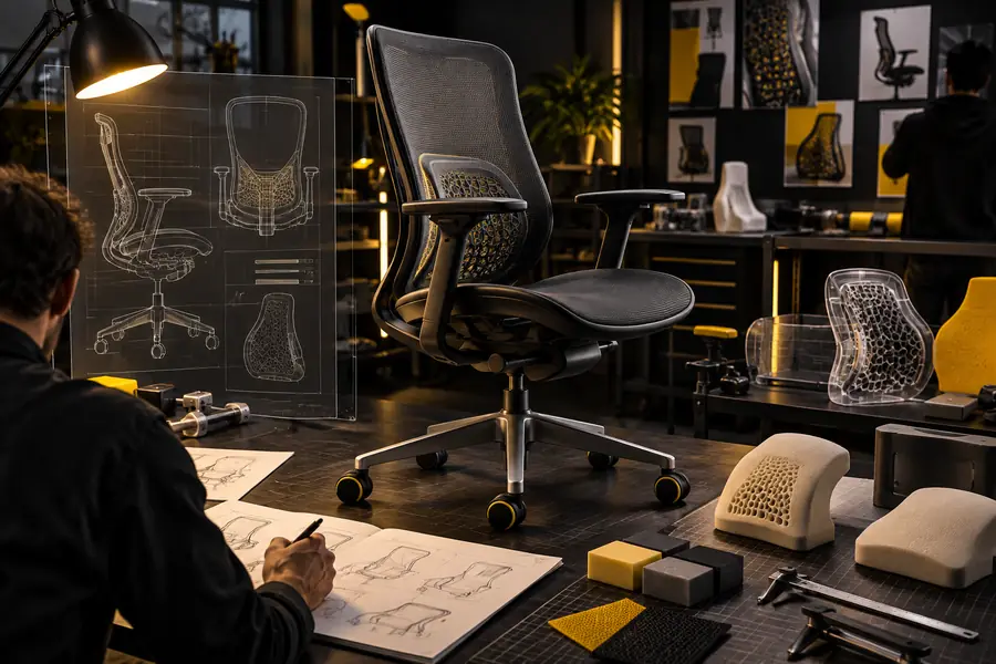 Concepto 3D de una silla de oficina ergonómica y moderna
