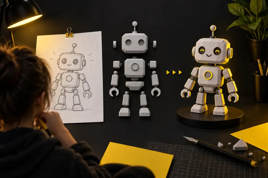 Low-Poly-3D-Monstermodell mit klaren Formen