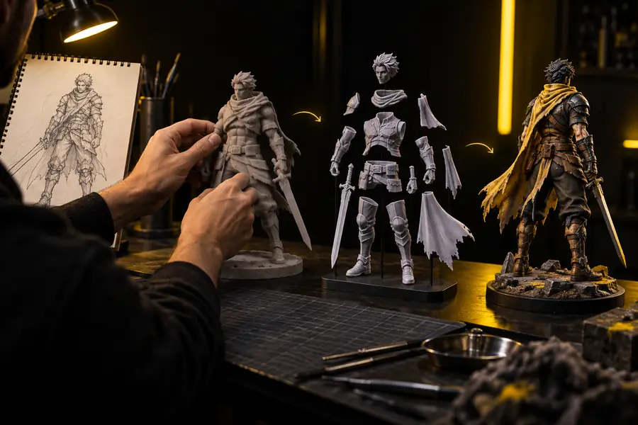 3D model workflow shown in a step-by-step tutorial